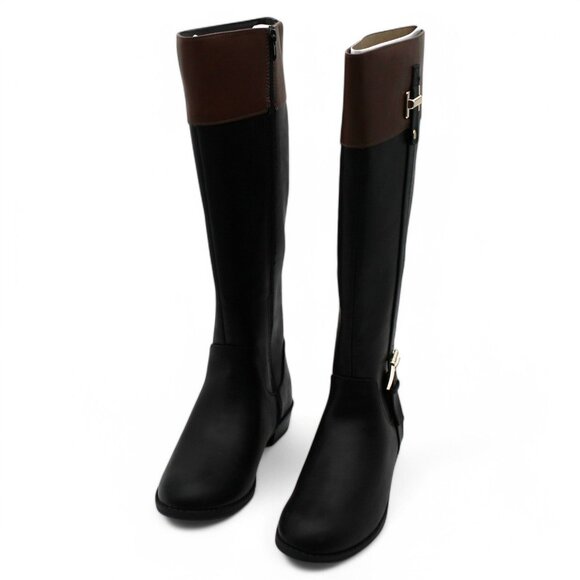 KAREN SCOTT Womens Black Buckle Accent Wide Calf Round Toe Stacked Heel Zip-up R - Picture 2 of 7